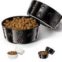 Ceramic Dog Bowl Set of 2 with Anti-Skid Base - 6.5" Wide x 2.5" Tall Ceramic Dog Bowls Medium Sized Dogs - 3.8 Cup Capacity Food and Water Bowls for Dogs - Rubber Bottom Pet Bowl Set of 2 Medium Size (Black)