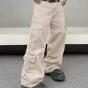 DFGIGT Mens Denim Baggy Pants with Cargo Pockets Mid Weight Casual Streetwear Wide Leg Jeans Hip Hop Skater Trousers Street Wear Jinco Y2k 2000s Straight Relaxed Loose Solid Beige,Beige,Small (S)