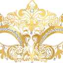 Masquerade Mask for Women, Masquerade Mask for Venetian Ball, Wedding, Mardi Gras&Costume Party, Stretch Cord Design (Gold, Style-3)