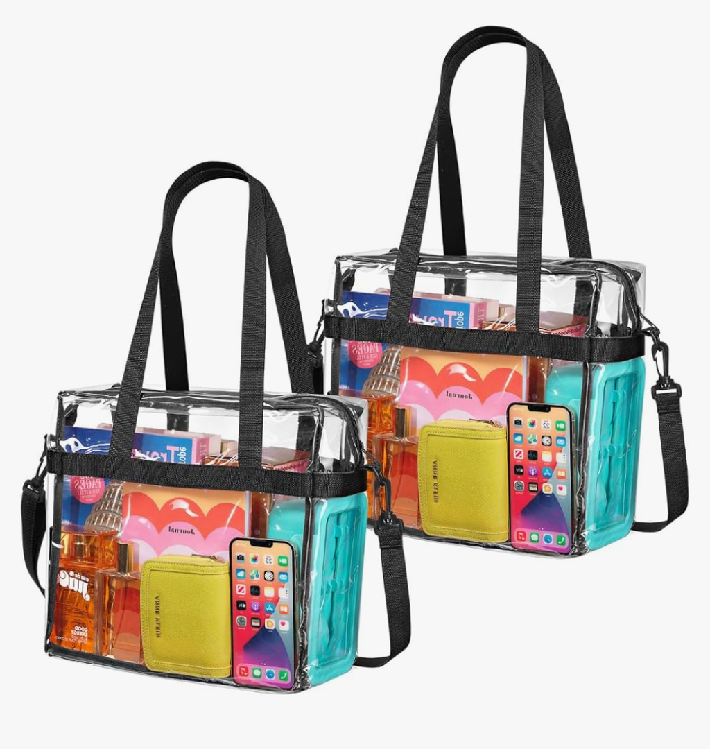 Handy Laundry Clear Tote Bag Stadium Approved - Shoulder Straps and Zippered - Clear Bag for Work, Sports Games and Concerts, 2 pack