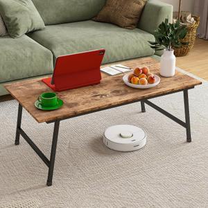 Black Coffee Table Foldable,Simple Modern Rectangular Center Table, Industrial Wood Tabletop and Metal Frame, Low Coffee Table for Home Office, Living Room,No Assembly,Rustic Brown, Large