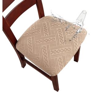 Genina Chair Seat Covers Waterproof Dining Room Chair Covers 4 Pack Stretch Seat Covers for Dinning Room Chair Protector Slipcover for Kitchen, Hotel (4, Pattern1-Khaki)
