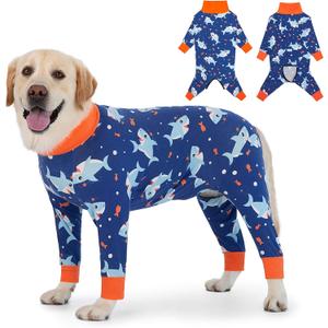 Dog Recovery Suit After Surgery Female Male, Medium Large Dog Neuter Shirt Cone Alternatives Prevent Licking Surgical Onesies (Blue Shark, 4XL)