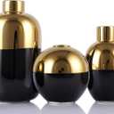 Black & Gold Ceramic Vase Set of 3, Modern Round Circle Electroplated Two-Tone Decorative Vases for Pampas Grass, Dining Table Wedding Centerpiece, Living Room Bedroom Office Bookshelf