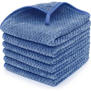 6 Pack Washcloth Set Towels - Quick Drying & Absorbent Microfiber Gym Towels 13x13 inches - Lightweight & Thin Yoga Towels - Multi-Purpose Camping Towels for SPA, Hotel & Bathroom, Blue