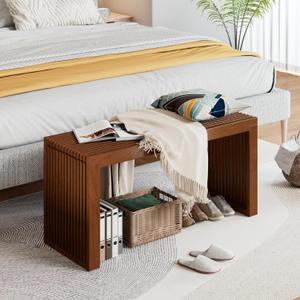 Bamboo Dining Bench Indoor Long Bench Entryway Shoe Rack Bench,Outdoor Modern Wood Benches 35 Inch Bamboo Bench for Living Room Hallway Bedroom Bathroom (Brown)