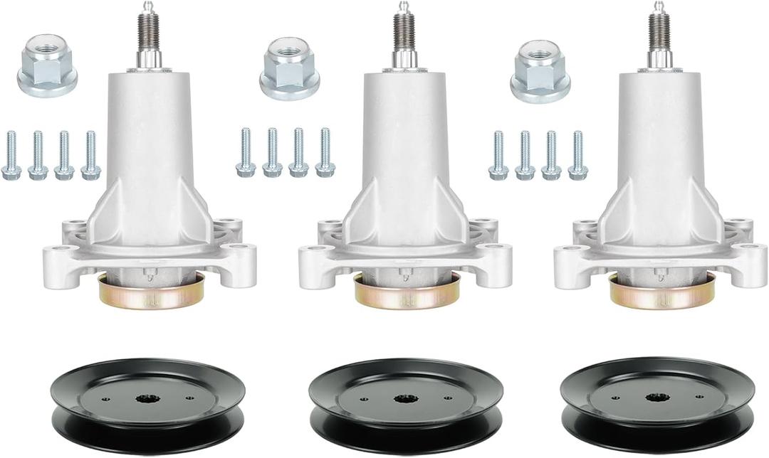 3 Pack 187292 192870 532192870 532187292 Spindle for Husqvarna YTH22V42 YTH22V46, Compatible with Craftsman for AYP 42" 46" Deck Spindle, Include 3 Pc 195945, 197473 Pulley(OD:6 1/4")