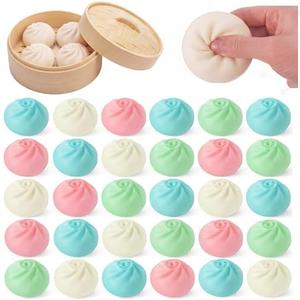 Wettarn 50 Pcs Dumpling Stress Balls Bulk 2.4 Inch Dumpling Fidget Toy Dough Stress Relief Bun Squeeze Toy with Storage Bag for Birthday Party Favors School Carnival Reward Gift (Pastel Color)