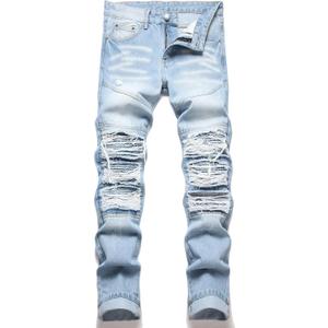 RXXKKK Men's Classic Zipper Biker Regular Fit Flex Jean (38, 253 Light Blue)