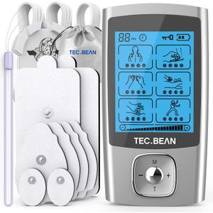 24 Modes Tens Unit Muscle Stimulator, Rechargeable Tens Machine with 8 Electrode Pads (American Gel), Electric Pulse Massager for Pain Relief Therapy(Silver)