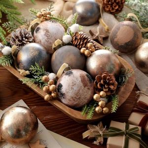 Syhood 12 Pcs Vintage Christmas Ball Ornaments 2.36'' Neutral Textured Christmas Ornaments Rustic Distressed Xmas Farmhouse Holiday Decor for Xmas Tree (Classic Color,Rustic Style)