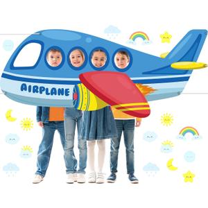 Airplane Shaped Photo Prop Selfie Frame Large Aircraft Photography Background Backdrop Banner Helicopter Plane Themed Photo Booth Props for Kids Baby Shower Birthday Party Decorations Supplies 74x30in