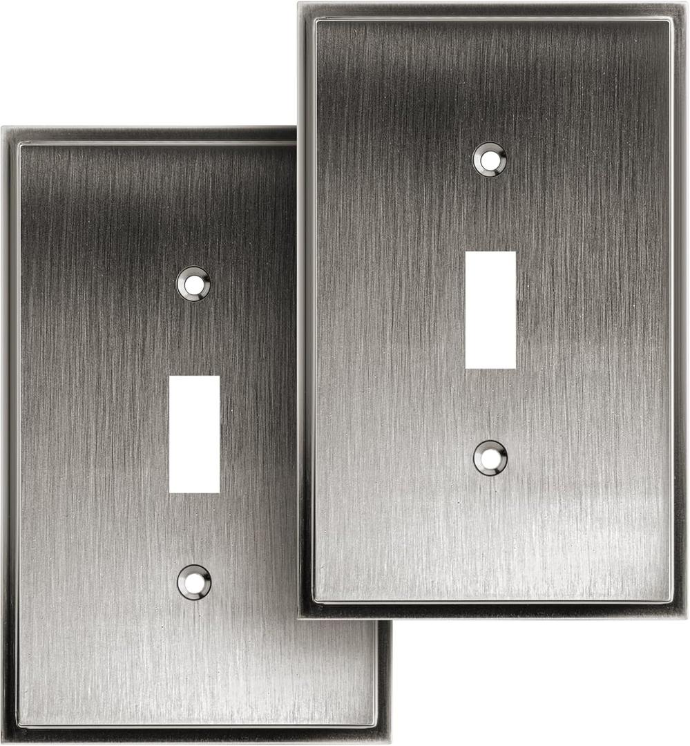 Henne Bery Soft Modern Decorative Wall Plate Switch Plate Outlet Cover (Single Toggle 2PK, Heirloom Silver)