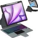 Nillkin Magnetic Keyboard Case for iPad Air 13 inch (M3/M2), iPad Pro 12.9 (3rd/4th/5th/6th Gen) Rugged Case with Detachable Keyboard, Magic Trackpad, 7 Colors Backlit, Portrait/Landscape Modes Black