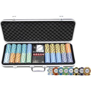 HAN'S DELTA Monte Carlo Poker Club Chip Set 14 Gram for Texas Hold'em, Blackjack, Casino Gambling with Black ABS Case, Cards, Dealer Button (Choose 300 or 500 Chips Set)