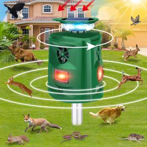 Solar Animal Repeller, 360Ultrasonic Animal Repeller, Cat Repellent Outdoor, Dog Repellent, Motion Sensor & Flashing Light, Repel Dogs, Deer, Fox, Raccoon, Skunk, Rabbit, Squirrels, Coyote Deterrent