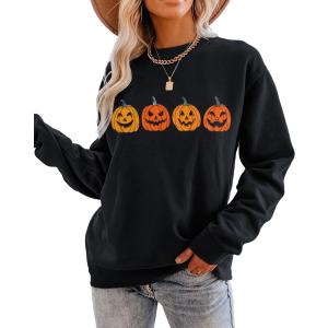 CM C&M WODRO Pumpkin Face Halloween Sweatshirts Women Fall Long Sleeve Crewneck Loose fit Pullover Tops (Large)