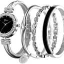 Weicam Women Stylish Four-Piece Bangle Analog Quartz Wrist Watch (Silver)