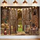 8x6FT Western Cowboy Backdrop, Wild West Rustic Barn Backdrop, Western Theme Photography Background for Adults Kids Birthday Party Decorations Supplies, Polyester Fabric