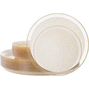 DaYammi 60PCS Gold Plastic Plates- Gold Disposable Platos,gold Party plate Include:30 Glitter plastic Dinner plates 30 Dessert Plate for Party,Plastic Plates for Party & Wedding