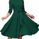 FENJAR Women's Cocktail Dresses 3/4 Sleeve Vintage Wedding Guest Work Semi Formal A Line Dresses Midi with Belt (US, Alpha, Large, Regular, Regular, Green)