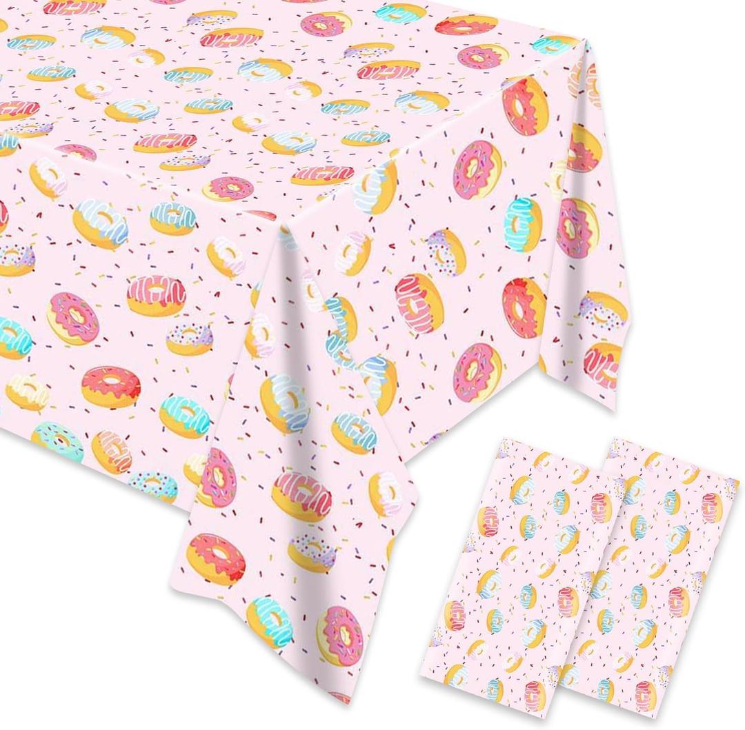2 x Egami 2pcs Donut Tablecloth for Dessert Time Party Supplies Decoration 87 inches x 51 inches for Donut Birthday Party Supplies
