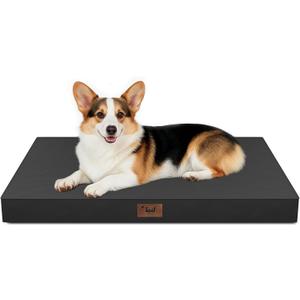 Outdoor Orthopedic Dog Bed, Waterproof Dog Bed for Large Dogs 36x27 Inch, Egg Crate Foam Pet Mat with Washable Removable Oxford Cooling Cover, Black