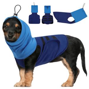 SAWMONG Dog Anxiety Vest, Breathable Calming Shirt Adjustable Chest & Hood for Dogs, Pet Stress Relief Calming Coat Wraps Ears for Noise, Thunderstorms, Fireworks and Separation Puppy(Blue, Small)