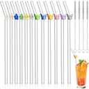 12Pcs Reusable Glass Straws, Cute Straws with Colorful Butterfly Flower, Clear Glass with 4 Cleaning Brushes for Smoothies, Milkshakes, Juices, Teas