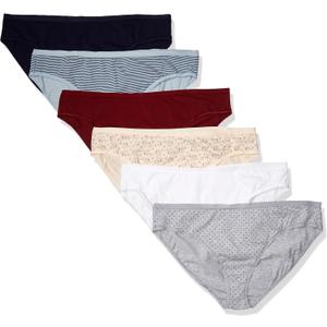Amazon Essentials Women's Breathable Cotton Bikini Brief Underwear with Full Coverage, Pack of 6, Multicolor/ Dots/ Floral/ Stripe, 2X