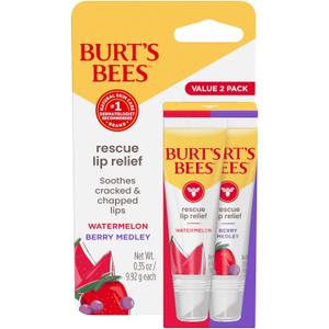 Burt's Bees Rescue Lip Relief, Watermelon & Berry Medley, Hydrating Lip Balm for Dry Cracked Lips, with Responsibly Sourced Beeswax and Shea Butter, 100% Natural Origin, 2 Pack, 0.35oz