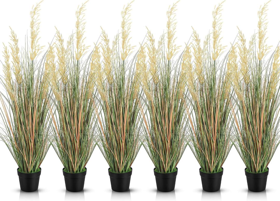 Jexine 6 Pcs Tall Artificial Grass Plant 4 ft Potted Artificial Greenery Floor Plants Faux Pampas Grass Tall in Pot for Housewarming Gift House Garden Bathroom Lobby Outdoor Decoration
