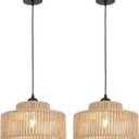 Rattan Pendant Light Set of Two,12.6 Inch Boho Kitchen Island light Fixtures,Handmade Woven Hanging Lamp,Wicker Small Chandelier,Coastal Hanging Lights for Bedroom Kitchen Restaurant Hallway Foyer