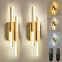 Modern LED Vanity Lights Set of 2, Gold Wall Sconce with Remote Control Dimmable Indoor Wall Light Bedside Remote Sconce for Bedroom Bathroom Living Dining Room (2 Pack H19.7)