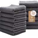 Wealuxe Super Absorbent Kitchen Towels 12 Pack - Premium 100% Cotton Kitchen Towels, 450GSM Thick Machine Washable Gray Dish Towels for Kitchen Drying, Cleaning, Dobby Weave, Unmatched Quality