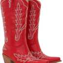 Cowboy Boots For Women - Western Mid-Calf Cowgirl Boots - Snip Toe - 3 Wood Grain Chunky Heel Embroidered Boots (9)