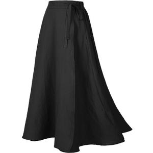 Women's Linen Wrap Skirt Casual Maxi Skirt Vintage A line Linen Skirt, M
