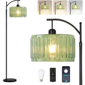 ILLMTW Black Floor Lamp for Living Room,Bedroom,Standing Lamp with Remote Dimmable Tall Lamp Vintage Retro Mid Century Modern Floor Lamps Arc Green Glass Lamp Floor Light Boho Bohemian