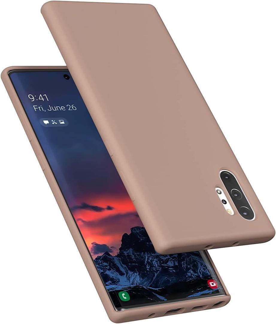 Designed for Galaxy Note 10 Plus Case, Liquid Silicone Gel Rubber Shockproof Case Soft Microfiber Cloth Lining Cushion Compatible with Galaxy Note 10+ Plus 6.8 inch (2019) (Light Brown)