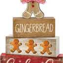 4 Pcs Christmas Table Decor Gingerbread Man Decoration Christmas Centerpiece Winter Tiered Tray Decor Rustic Gingerbread Block Signs Gift Winter Table Decoration for Xmas Party Kitchen Home