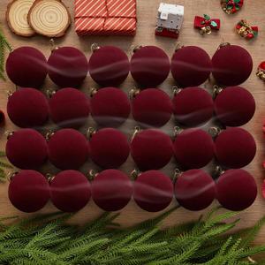 24PCS Light Scented Velvet Christmas Balls Ornament Shatterproof Velvet Xmas Tree Baubles Hanging Pendant for Winter Party Holiday Home Gift Office Yard Decor (Wine Red,3.15'') 