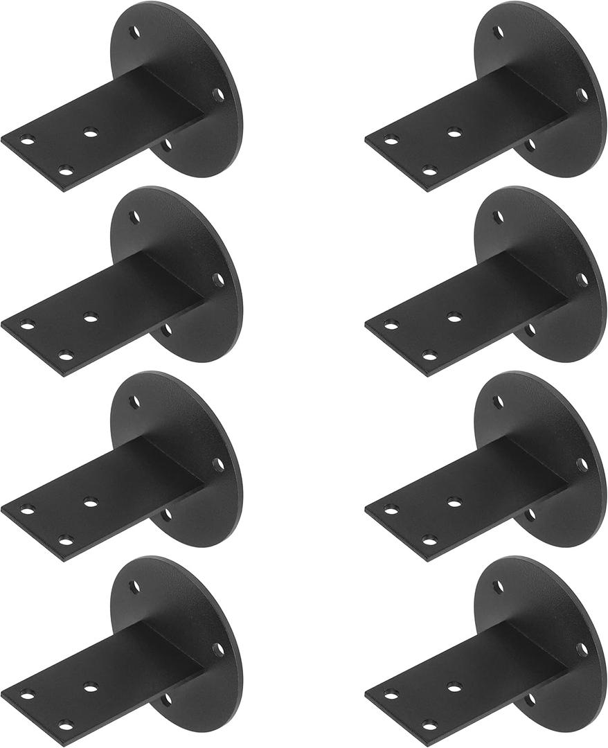 8 Pack Black Stair Handrail Bracket for Square Wood Railing, Wall Mount Flat Support, Stainless Steel, No Screws