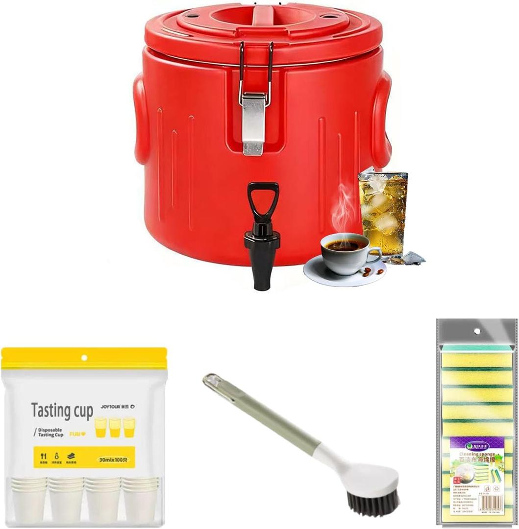 Insulated Beverage Dispenser, Ice and Hot Drink Dispenser with Stainless Steel, Hot Water Dispenser for Parties Camping, Portable Outdoors Water Cooler Used for Cocoa Chocolate Coffee (2.6Gallon)