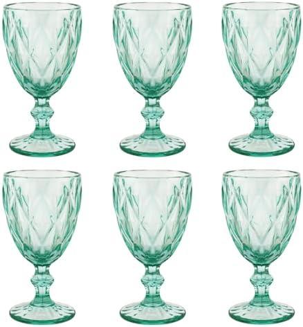 BTGLLAS Pure Light blue Wine Glasses 12Pcs a Set Solid Colors Glass Goblets Dishwasher Safe Colored Glassware With An Embossed Vintage Colored Goblets Pattern Like Crystal (Glass, Light blue)