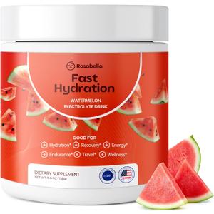 Rosabella Electrolyte Drink Powder Watermelon Sugar-Free Hydration Drink Mix Electrolytes Powder with Sodium, Potassium, Magnesium, Calcium Travel Jar 30 Servings (5.6 oz)