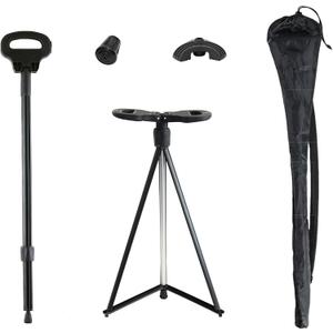 XXL Portable Walking Cane with Seat, Adjustable 34"-37" Foldable Lightweight Aluminum Anti-Slip Walking Stick for Men & Women, 550 Lbs Cane with Chair for Travel Hiking with Carry Bag