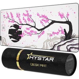 Hystar Extended Gaming Mouse Pad | XXXL 45" x 20" | 5mm Thick, Waterproof Surface, Smooth Polyester Fabric, and Natural Rubber Base | Sakura (Light)