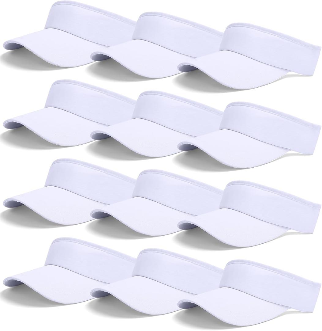 12 Pack Sun Visor Hats Softball Adjustable Cap Sun Protection for Women Men (White)