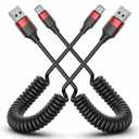 2 Pack USB C Coiled Cable CarPlay, Fast Charging USB to USB C Cord for Samsung Galaxy S25, Moto G9, Google Pixel, iPhone 17/17 Pro Max, Retractable for Car