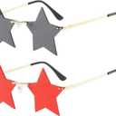 Star Rimless Sunglasses Women/Men Unique Pentagram Party glasses Prom Streetwear (Black+red)